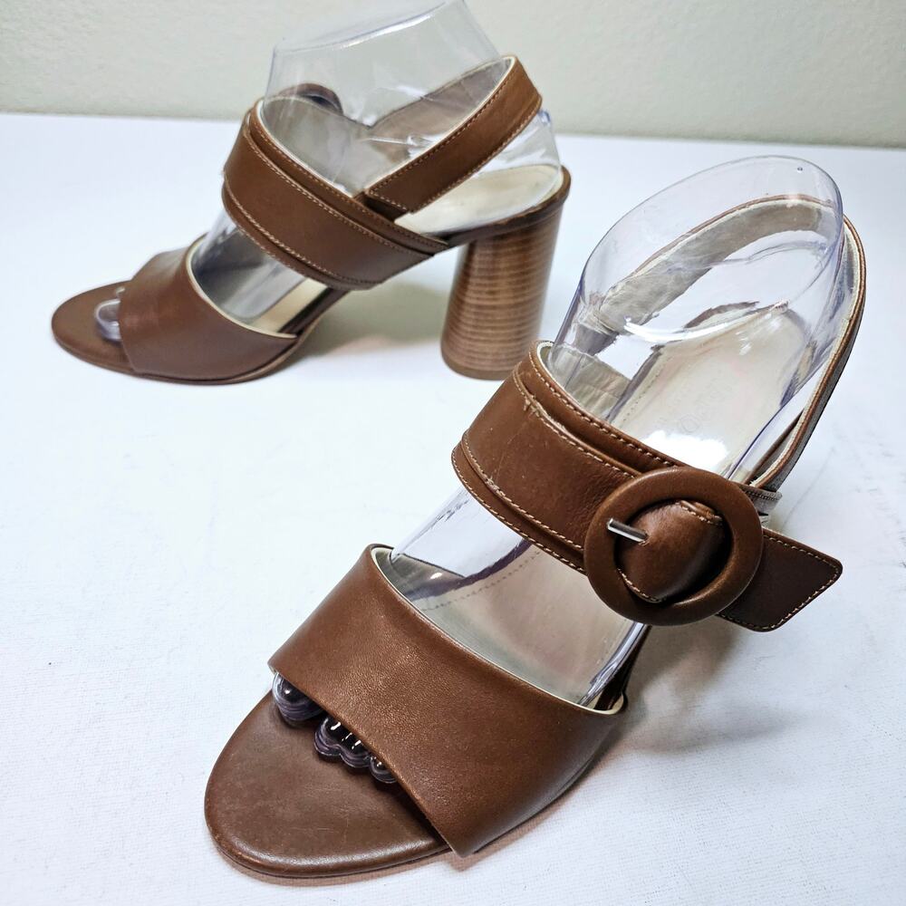 Napoleoni Sz39 Brown leather upper‎ n Sole Round  Chunky Heels. Slingback. Italy